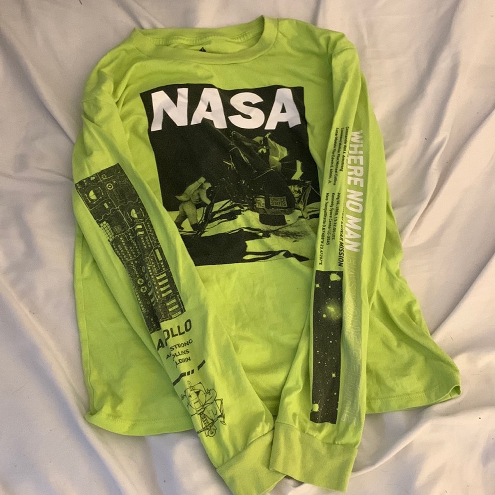 neon green long sleeved nasa shirt